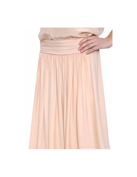 Falda larga de seda con fajín drapeado en cuarzo