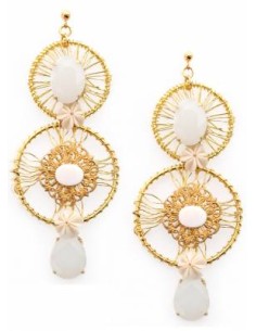 Pendientes doble círculo dorado con cristales en ópalo